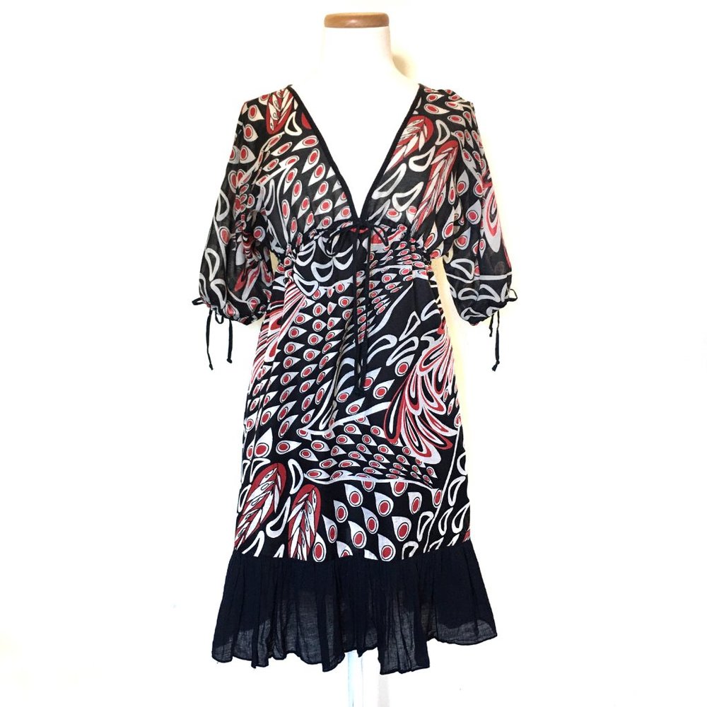 Collective Clothing Red Black White Sheer Dress S